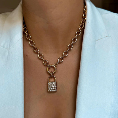 Lock padlock pendant necklace on paperclip chain — AVINZIA handmade jewelry