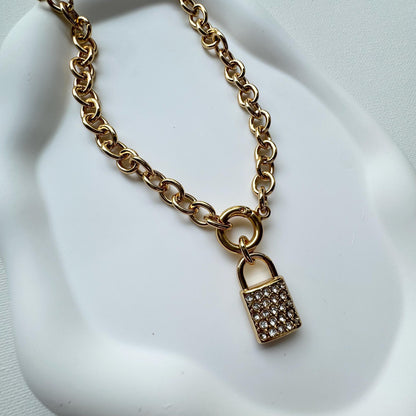 Lock padlock pendant necklace on paperclip chain — gift-ready handmade jewelry by AVINZIA