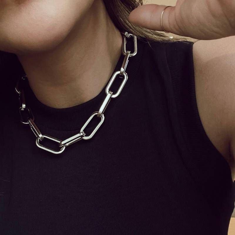 Silver Chunky Choker | Large Padlock Chain Necklace Lobster Clasp Necklace Layering Chain Necklace Cute Necklace| Gift For Mom