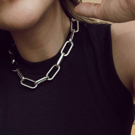 Silver Chunky Choker | Large Padlock Chain Necklace Lobster Clasp Necklace Layering Chain Necklace Cute Necklace| Gift For Mom