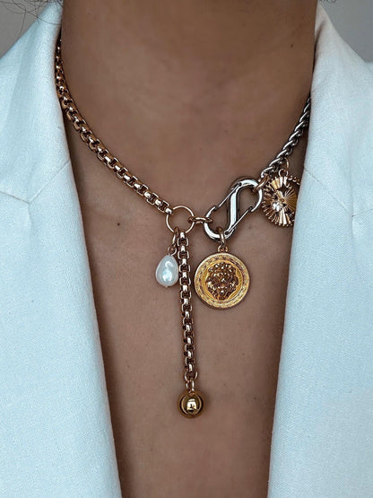 Lion and fish Y lariat necklace with carabiner charm clasp by AVINZIA