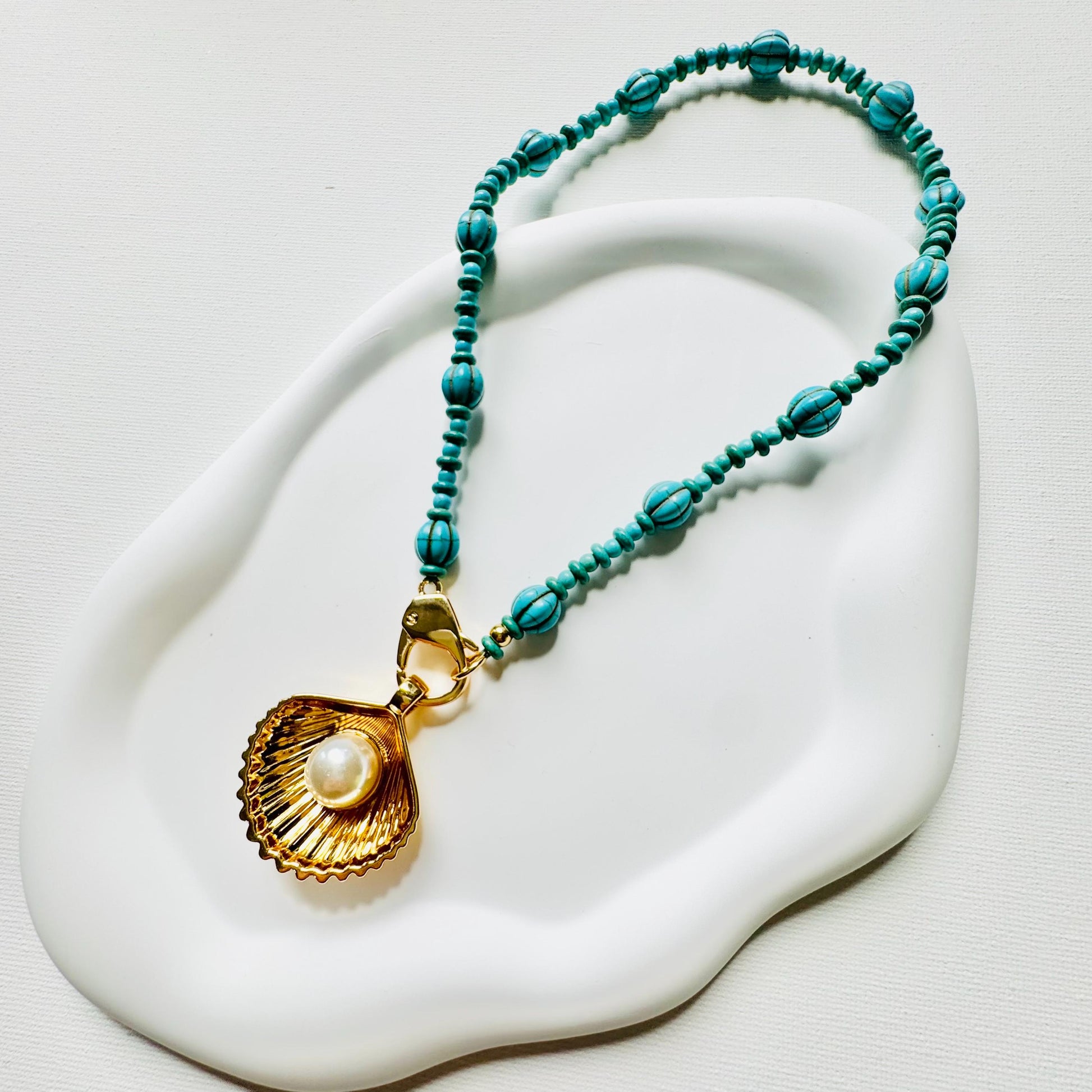 Turquoise Necklace | Gold Shell Charm | Gift for Mom | Fashion Jewelry | Gift for Her