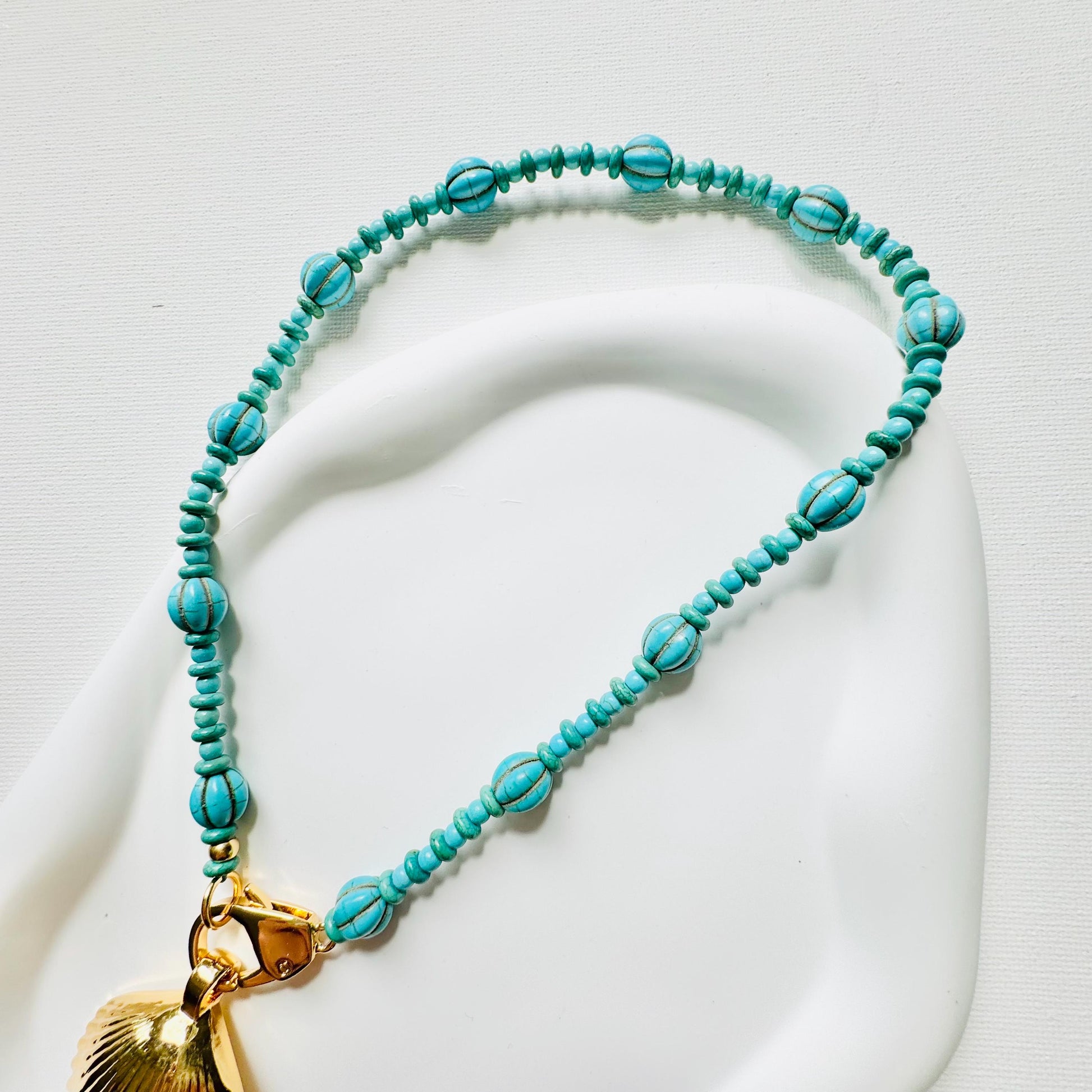 Turquoise Necklace | Gold Shell Charm | Gift for Mom | Fashion Jewelry | Gift for Her