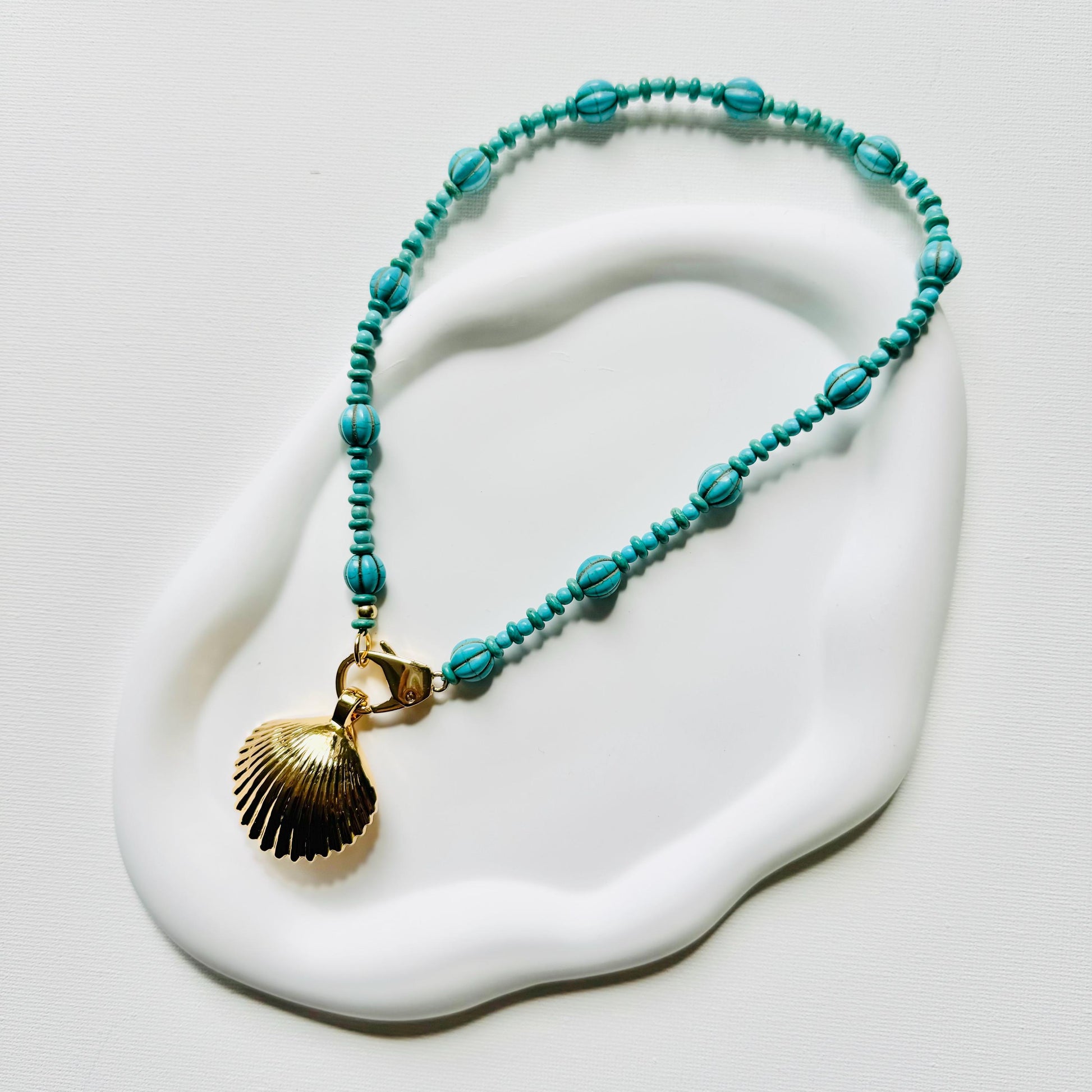 Turquoise Necklace | Gold Shell Charm | Gift for Mom | Fashion Jewelry | Gift for Her