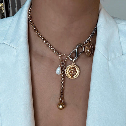 Lion and fish Y lariat necklace with carabiner charm clasp — AVINZIA handmade jewelry