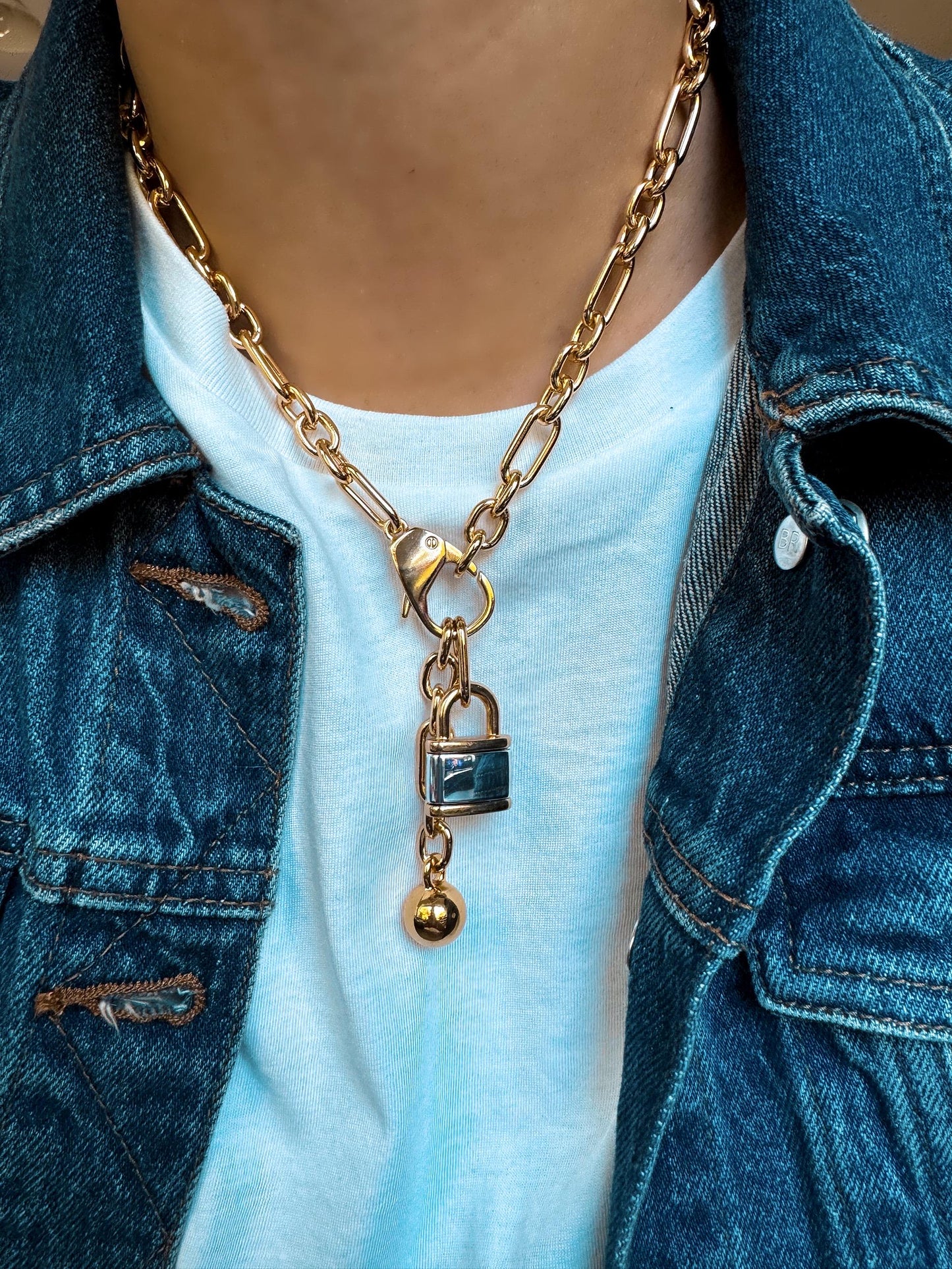 Lock Necklace | Wrecking Ball Charm Padlock Pendant Charm Hardware Necklace Oversized Padlock Necklace Paperclip Chain Chunky Cute Necklace