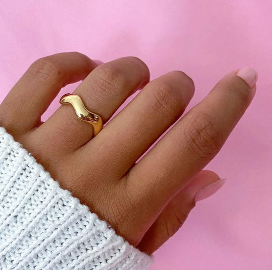 Gold Stackable Ring | Wave Ring | Wave Hoop Earrings | Gold Minimalist Ring for Women | Christmas Gift For Her | Gold Jewelry Set