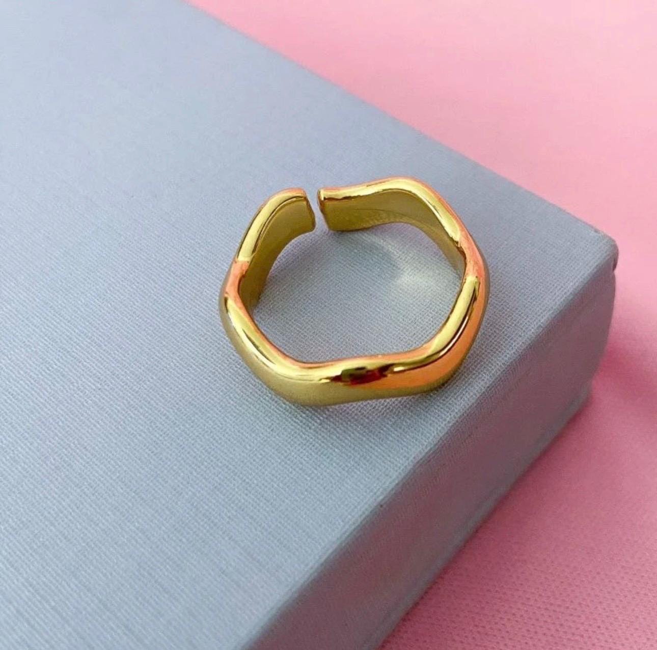 Gold Stackable Ring | Wave Ring | Wave Hoop Earrings | Gold Minimalist Ring for Women | Christmas Gift For Her | Gold Jewelry Set