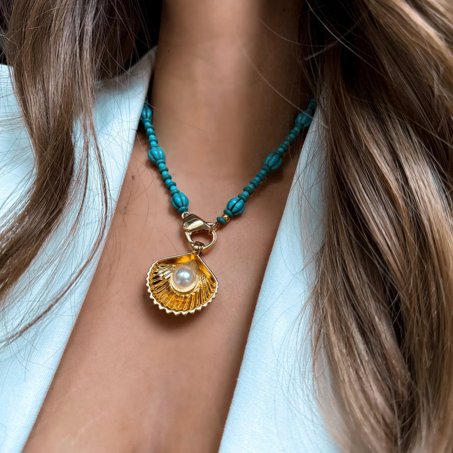 Turquoise Necklace | Gold Shell Charm | Gift for Mom | Fashion Jewelry | Gift for Her