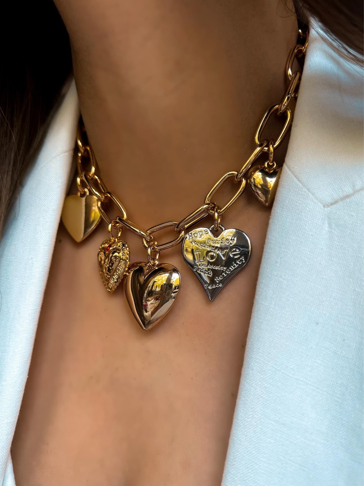 Queen of Hearts Necklace | Heart Charm Necklace | Mixed Hearts Gold Necklace Chain | Christmas Gift for Her | Charms Necklace Jewelry