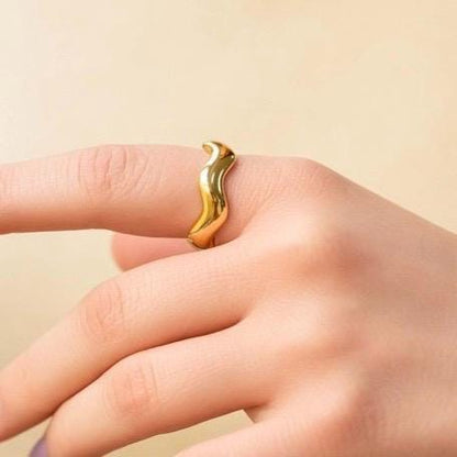 Gold Stackable Ring | Wave Ring | Wave Hoop Earrings | Gold Minimalist Ring for Women | Christmas Gift For Her | Gold Jewelry Set