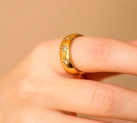 Starburst Ring | Gold Ring | Star Hoop Earrings | Gold Minimalist Ring for Women | Christmas Gift For Her | Gold Jewelry Set