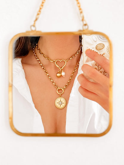 Heart carabiner necklace with chunky gold heart charm choker — AVINZIA handmade jewelry