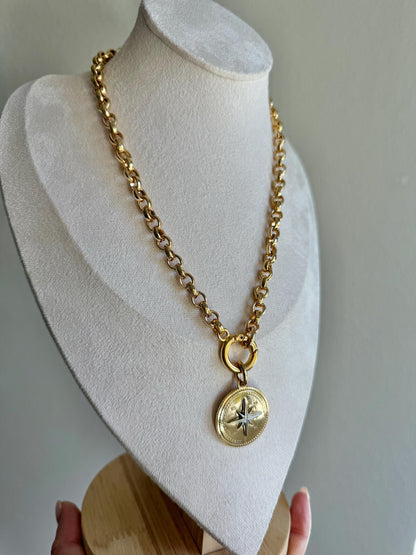 Heart carabiner necklace with chunky gold heart charm choker by AVINZIA
