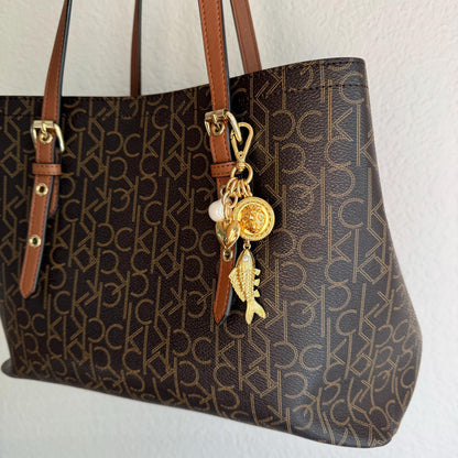 Lion and fish gold bag charm and keychain purse accessory by AVINZIA