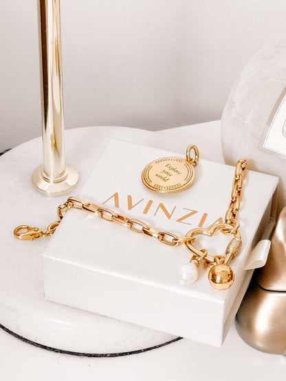 Heart carabiner necklace with chunky gold heart charm choker by AVINZIA — handmade coastal jewelry
