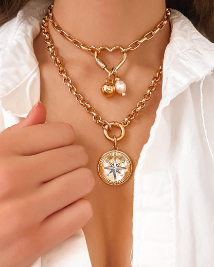 Heart carabiner necklace with chunky gold heart charm choker by AVINZIA