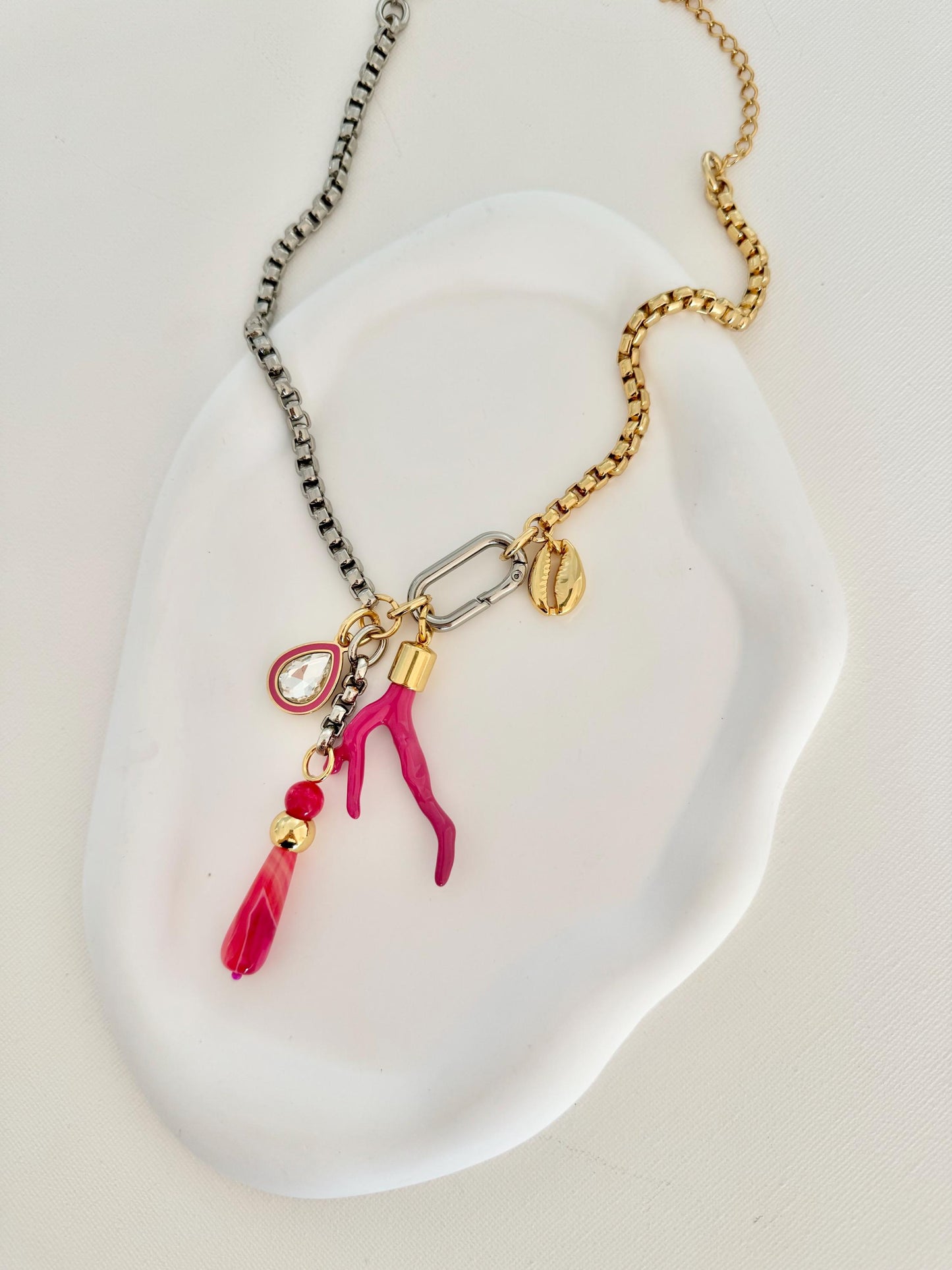 Hot Pink Goddess Necklace | Lariat Charm Necklace | Pink Necklace | Hot Pink Beaded Necklace | Gemstone Necklace