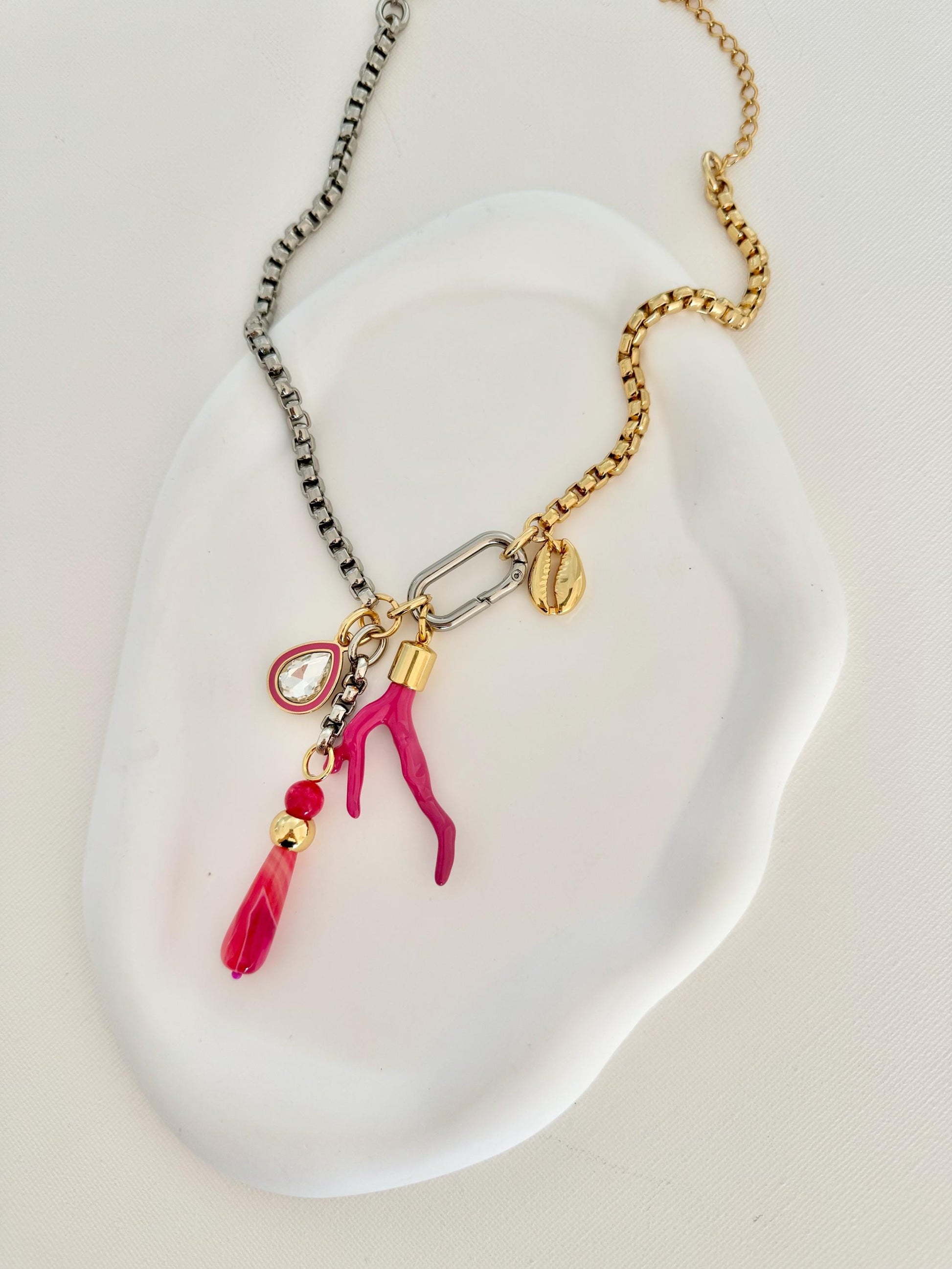 Hot Pink Goddess Necklace | Lariat Charm Necklace | Pink Necklace | Hot Pink Beaded Necklace | Gemstone Necklace