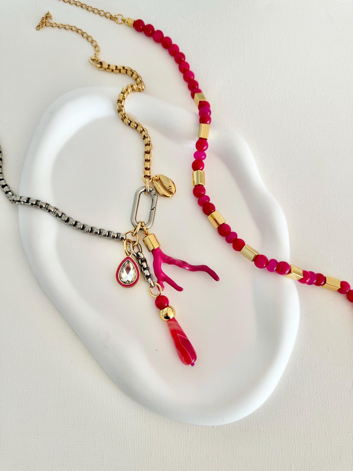 Hot Pink Goddess Necklace | Lariat Charm Necklace | Pink Necklace | Hot Pink Beaded Necklace | Gemstone Necklace