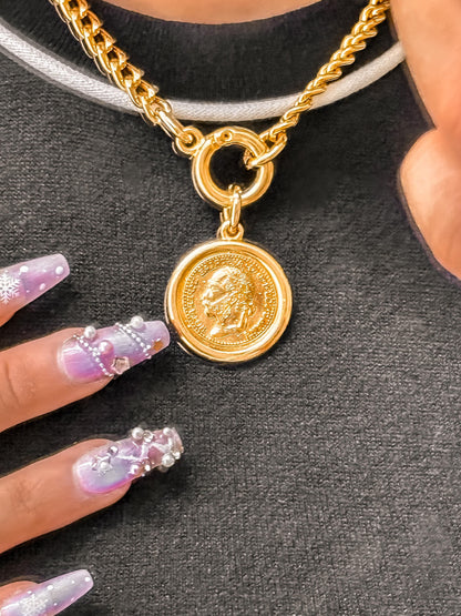 Gold Coin Charm Necklace | Cuban Chain Necklace | 18k Gold Layered Necklace