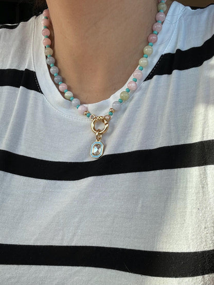 Candy Color Gemstone Necklace | Crystal Charm Necklace | Morganite Beaded Necklace | Gift for Her | Colored Necklace | Beach Jewelry