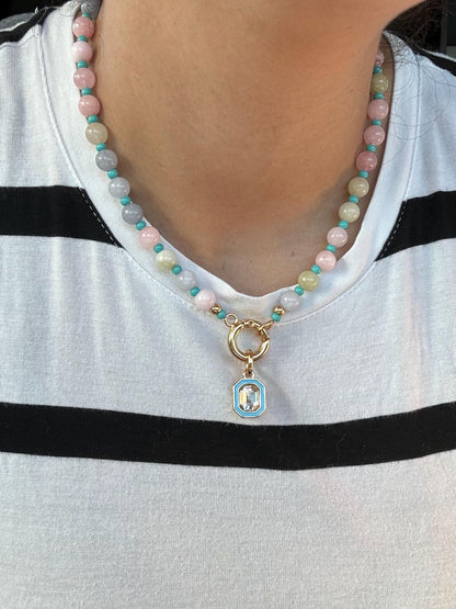 Candy Color Gemstone Necklace | Crystal Charm Necklace | Morganite Beaded Necklace | Gift for Her | Colored Necklace | Beach Jewelry