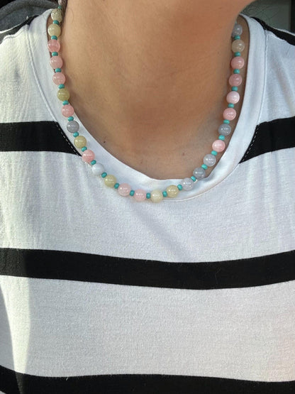 Candy Color Gemstone Necklace | Crystal Charm Necklace | Morganite Beaded Necklace | Gift for Her | Colored Necklace | Beach Jewelry