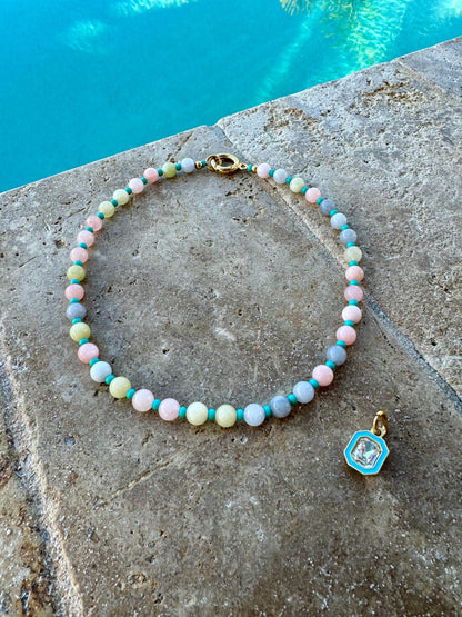 Candy Color Gemstone Necklace | Crystal Charm Necklace | Morganite Beaded Necklace | Gift for Her | Colored Necklace | Beach Jewelry