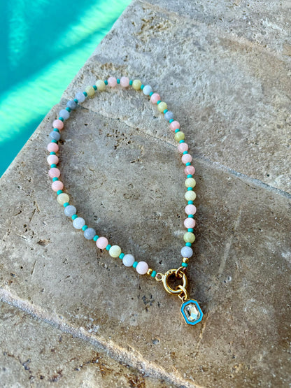 Candy Color Gemstone Necklace | Crystal Charm Necklace | Morganite Beaded Necklace | Gift for Her | Colored Necklace | Beach Jewelry