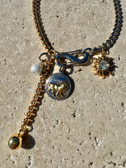 Lion Y Lariat Necklace | Snake Carabiner Charm Necklace | Mixed Metals Lariat Necklace | Charms necklace | Gift for Mom | Fashion Jewelry