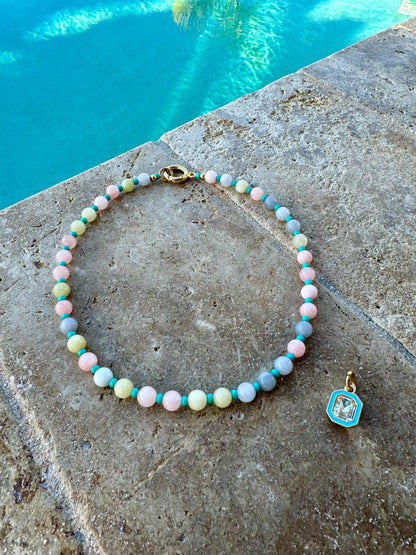 Candy Color Gemstone Necklace | Crystal Charm Necklace | Morganite Beaded Necklace | Gift for Her | Colored Necklace | Beach Jewelry