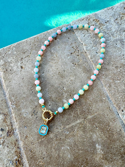 Candy Color Gemstone Necklace | Crystal Charm Necklace | Morganite Beaded Necklace | Gift for Her | Colored Necklace | Beach Jewelry
