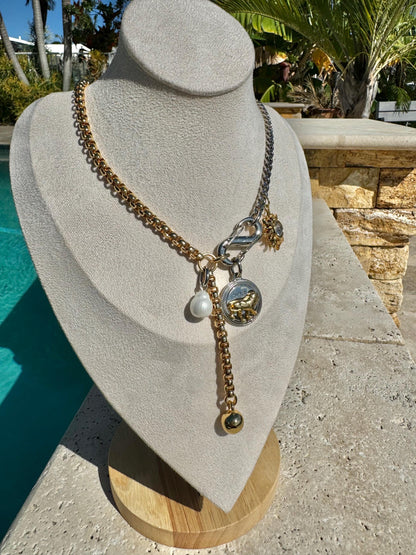 Lion Y Lariat Necklace | Snake Carabiner Charm Necklace | Mixed Metals Lariat Necklace | Charms necklace | Gift for Mom | Fashion Jewelry