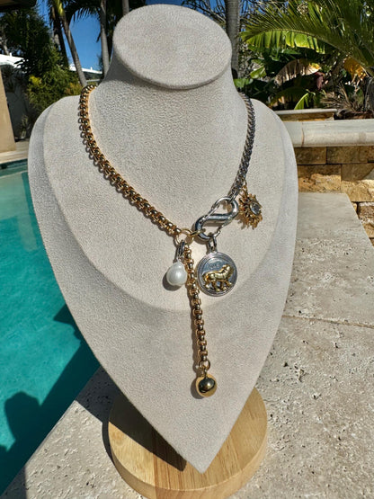 Lion Y Lariat Necklace | Snake Carabiner Charm Necklace | Mixed Metals Lariat Necklace | Charms necklace | Gift for Mom | Fashion Jewelry