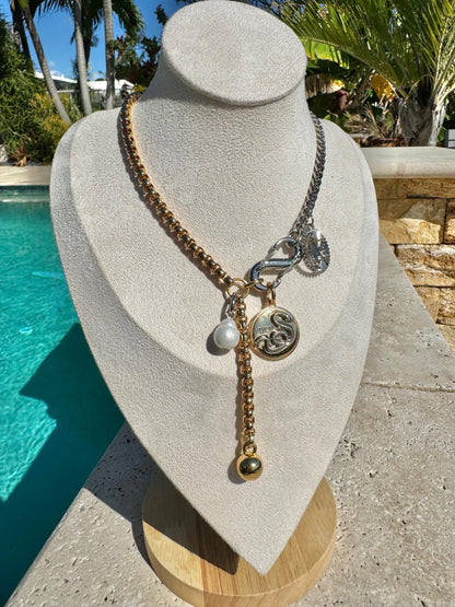 Lion Y Lariat Necklace | Snake Carabiner Charm Necklace | Mixed Metals Lariat Necklace | Charms necklace | Gift for Mom | Fashion Jewelry