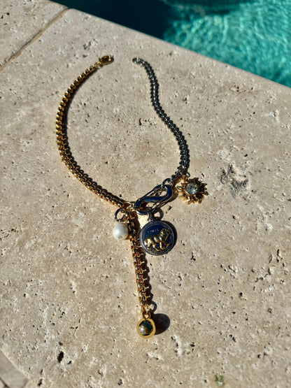 Lion Y Lariat Necklace | Snake Carabiner Charm Necklace | Mixed Metals Lariat Necklace | Charms necklace | Gift for Mom | Fashion Jewelry