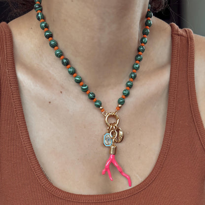 Green beaded boho necklace with malachite-style gemstone beads — AVINZIA handmade jewelry