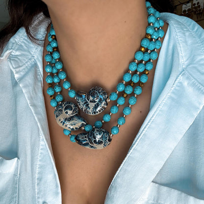 Nautilus shell spiral choker necklace with turquoise beads by AVINZIA