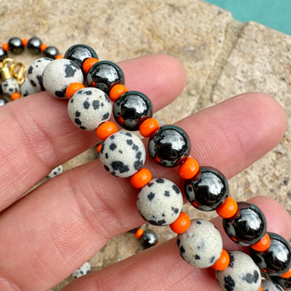 Spotted dalmatian gemstone beaded necklace, boho style — AVINZIA handmade jewelry