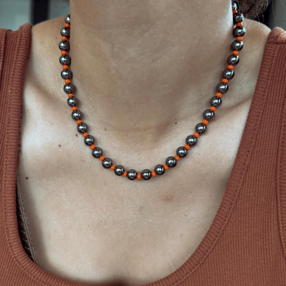 Dalmatian Beaded Necklace | Beaded Boho Necklace | Synthetic Hematite Necklace