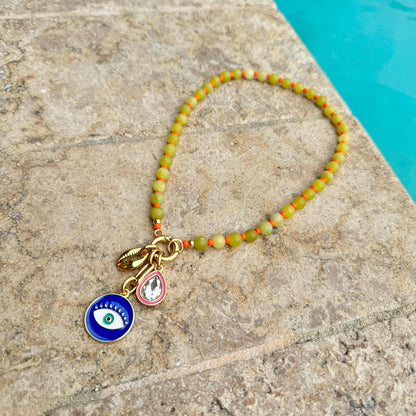 Dalmatian spotted beaded boho necklace in black and white by AVINZIA — handmade coastal jewelry