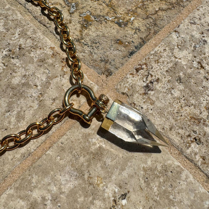 Crystal Quartz Necklace | Rose Quartz Point Necklace | Chunky Rolo Chain Shackle Necklace | Gold Horseshoe Necklace | Carabiner Necklace
