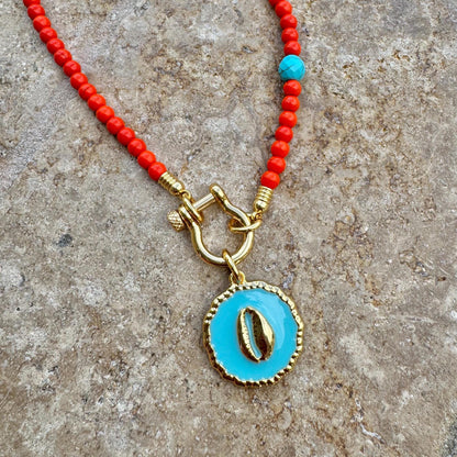 Horseshoe Beaded Necklace | Turquoise Cowrie Shell Charm Chain | Bohemian Summer Layered Necklace | Layering Necklace | Beach Necklace