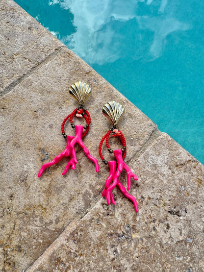 Pink Beaded Bohemian Earrings | Beaded Summer Earrings | Dangling Earrings | Chandelier Earrings for Women | Colorful Earrings