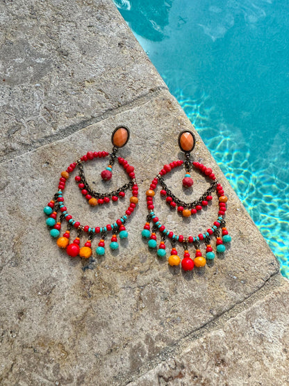 Red Bohemian Earrings | Chandelier Earrings | Boho Beaded Earrings