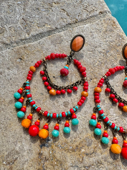 Red Bohemian Earrings | Chandelier Earrings | Boho Beaded Earrings