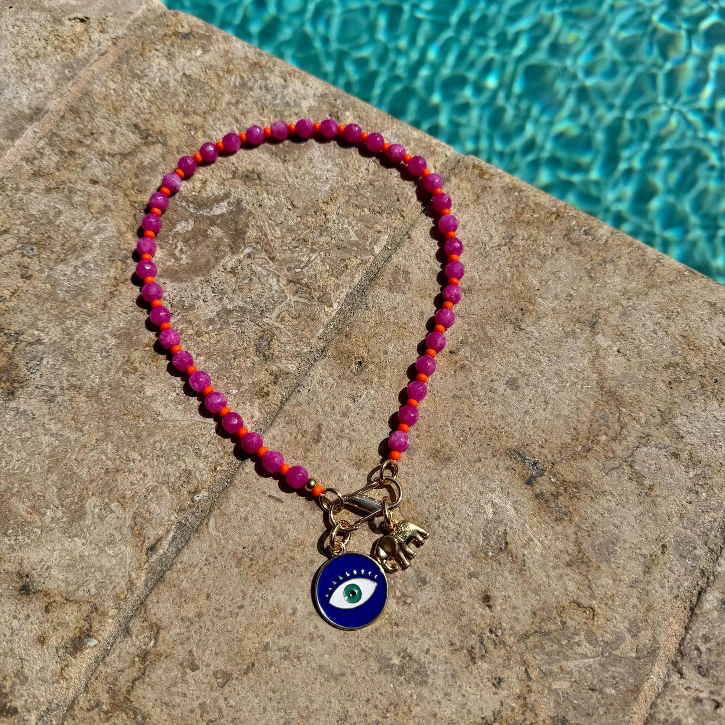 Gift for Mom | Carabiner Charms Necklace | Gemstone Carabiner Clasp Necklace | Colorful Beaded Summer Necklace | Gift for Her Personalized