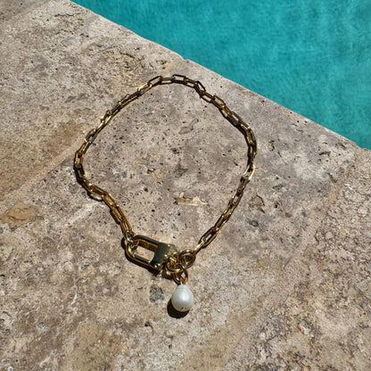 Gold paperclip chain charm necklace, custom pick-your-charm style — handmade in Florida by AVINZIA