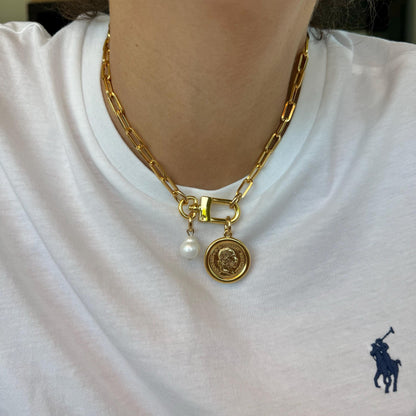 Gold paperclip chain charm necklace, custom pick-your-charm style by AVINZIA